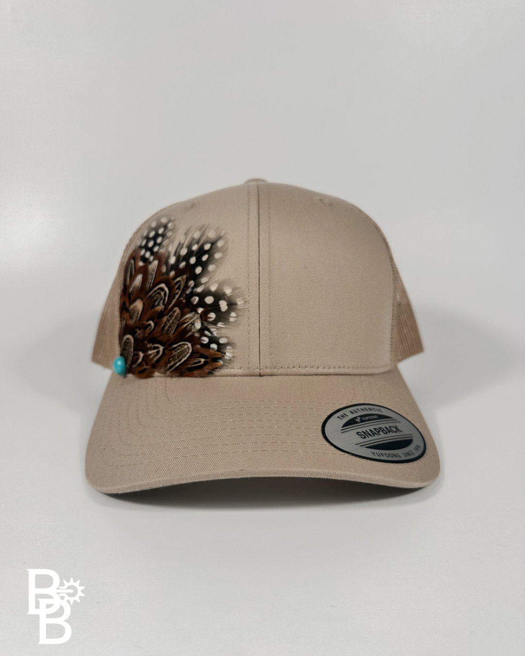 Khaki Feather Trucker Hat