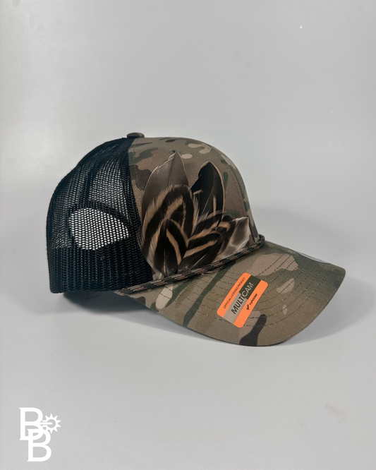 Camo Green/Black Feather Trucker Hat