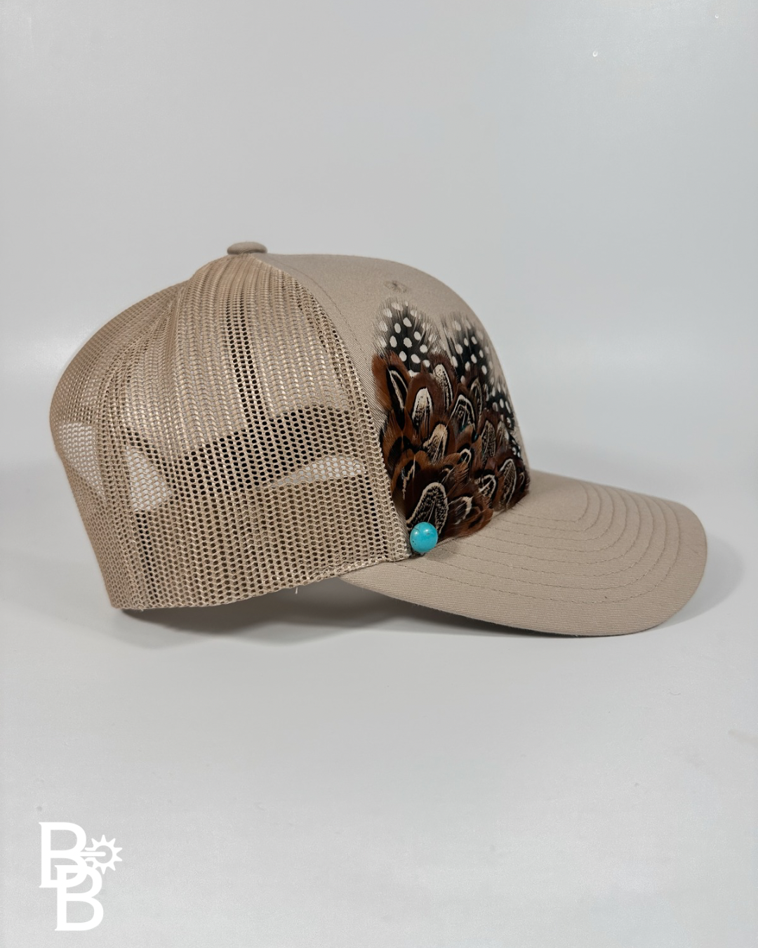 Khaki Feather Trucker Hat