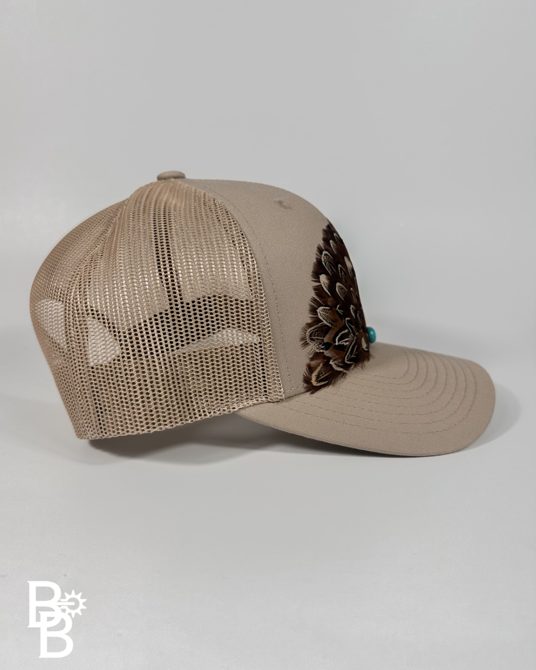 Khaki Feather Trucker Hat