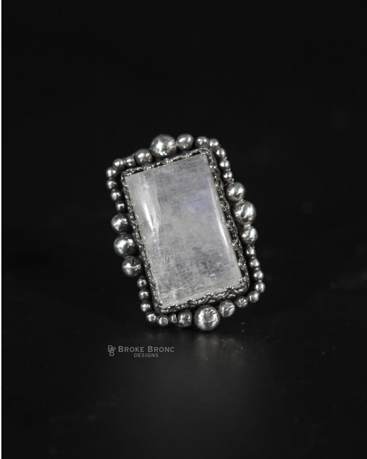 Rainbow Moonstone Sterling Silver Ring - Size 7.5