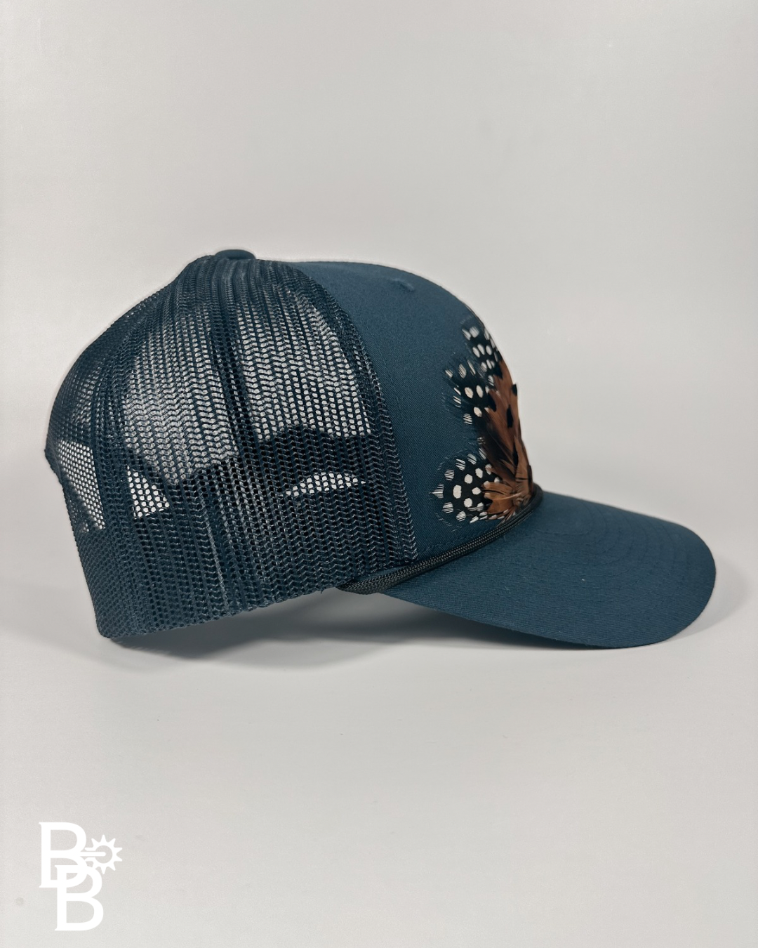Navy Feather Trucker Hat