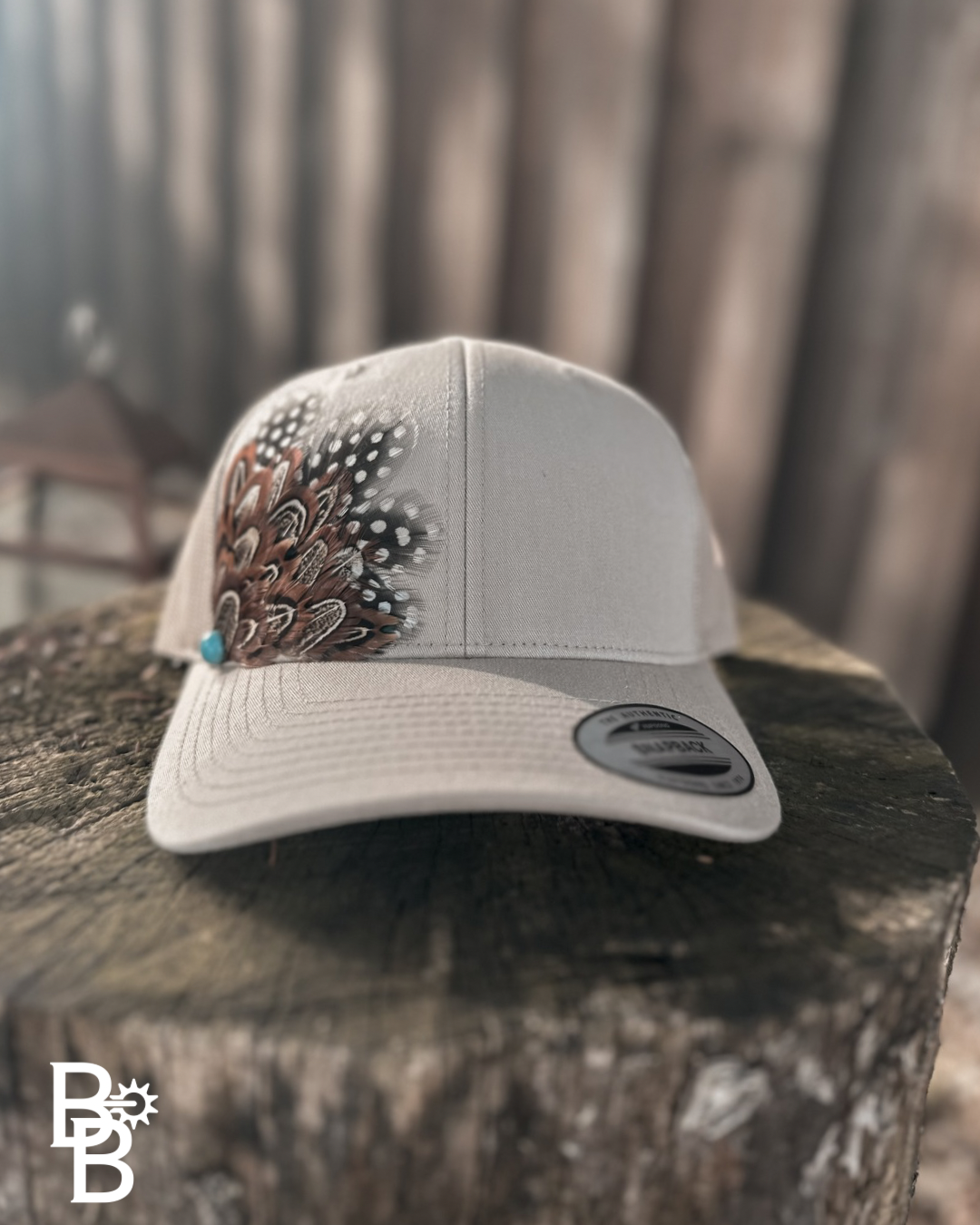 Khaki Feather Trucker Hat