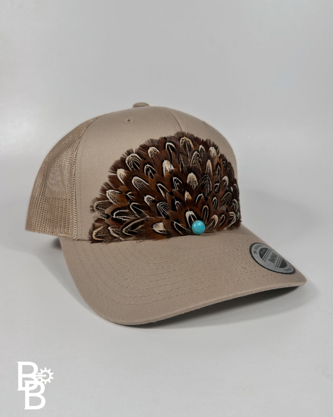 Khaki Feather Trucker Hat