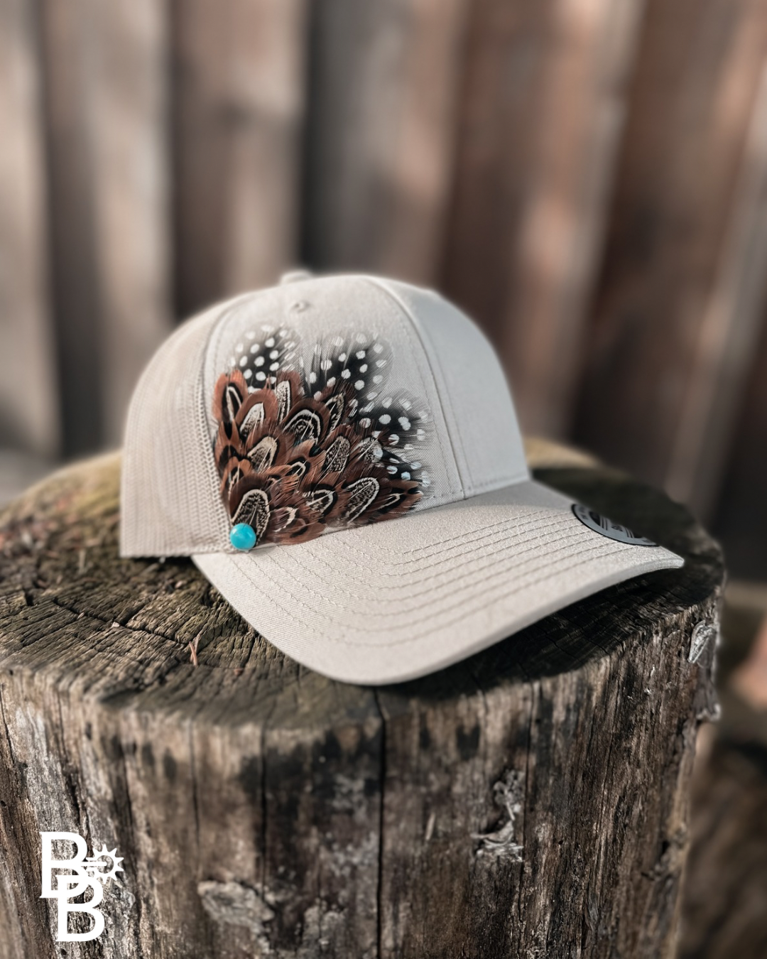 Khaki Feather Trucker Hat