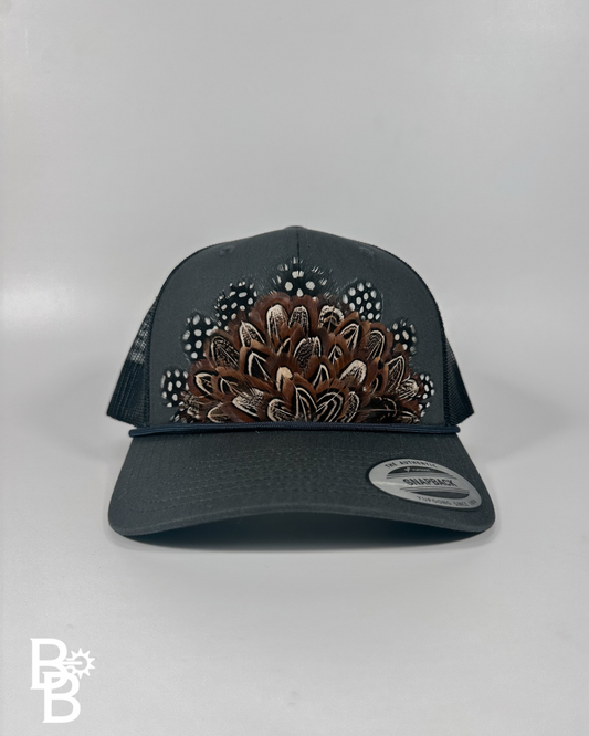 Navy Feather Trucker Hat