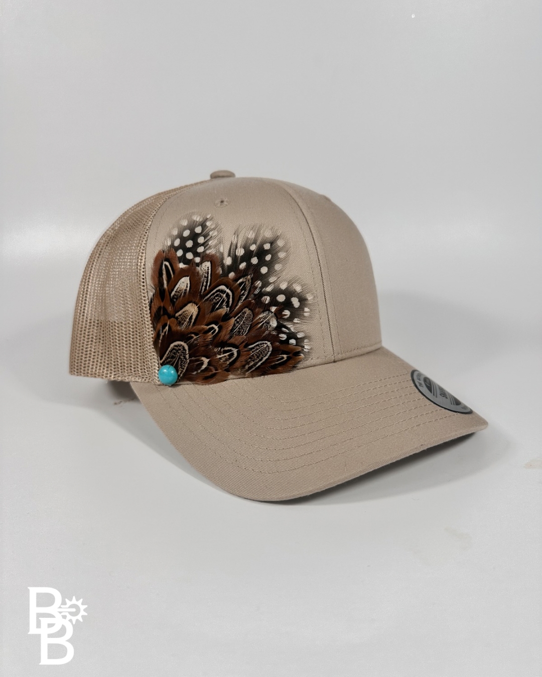 Khaki Feather Trucker Hat