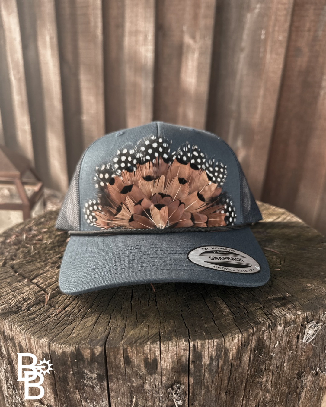 Navy Feather Trucker Hat
