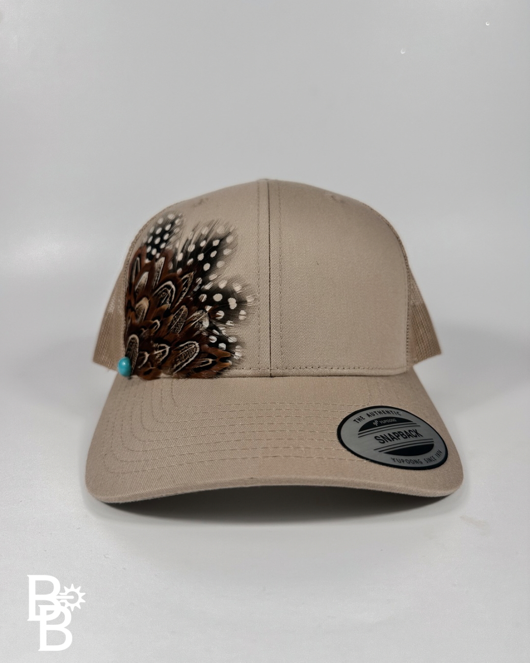 Khaki Feather Trucker Hat