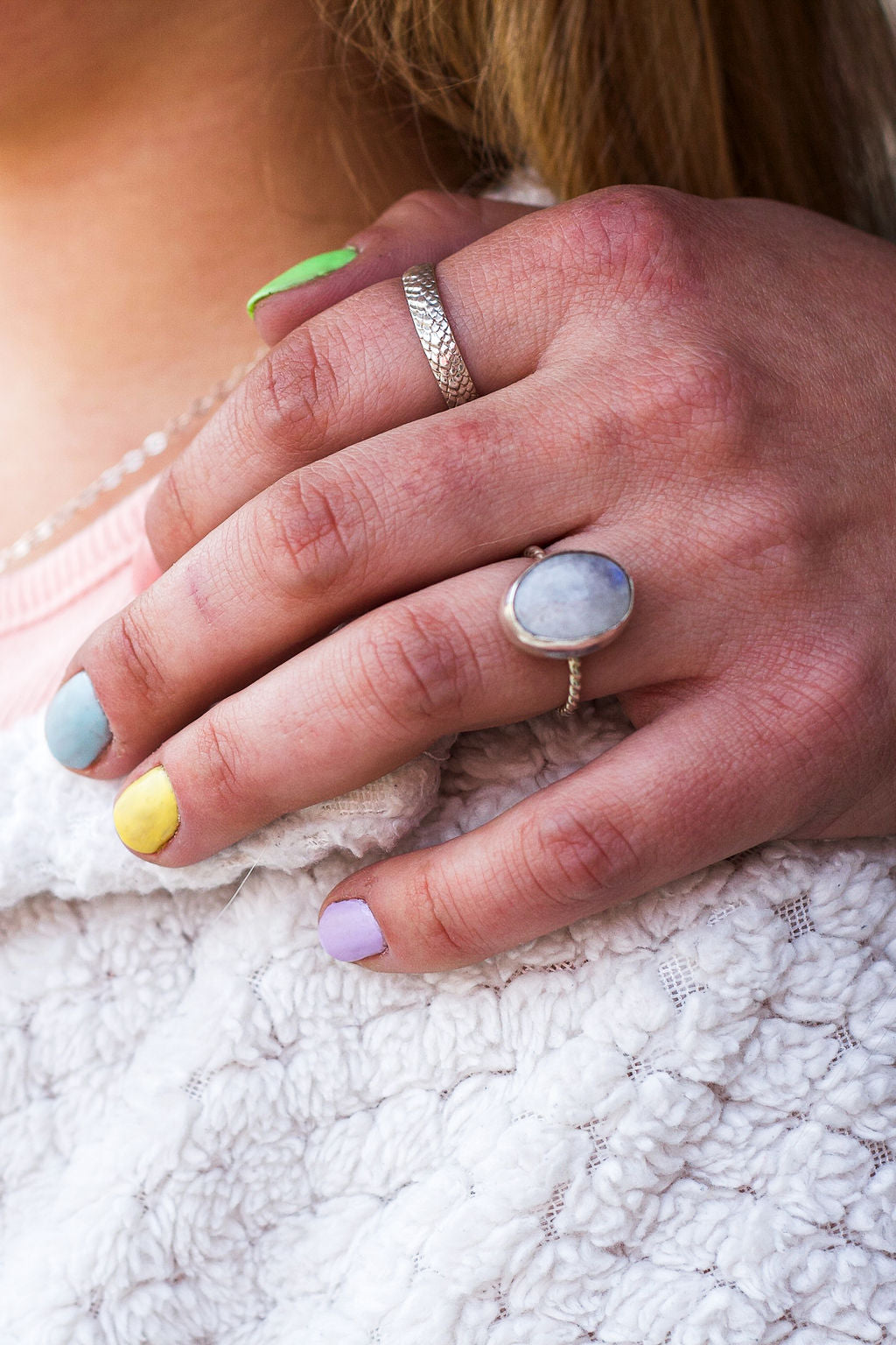 Rainbow Moonstone Ring (Size 7)
