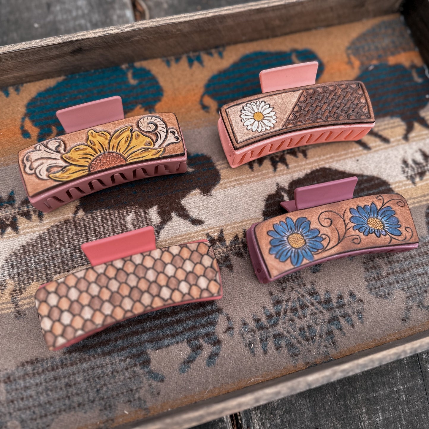 Large Leather Hair Clips