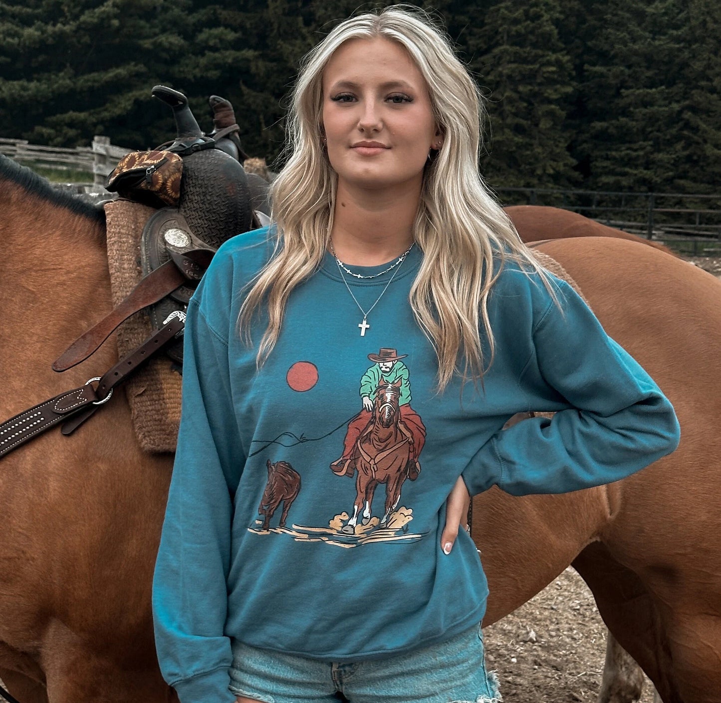 Roping Cowboy Crewneck Unisex Sweatshirt