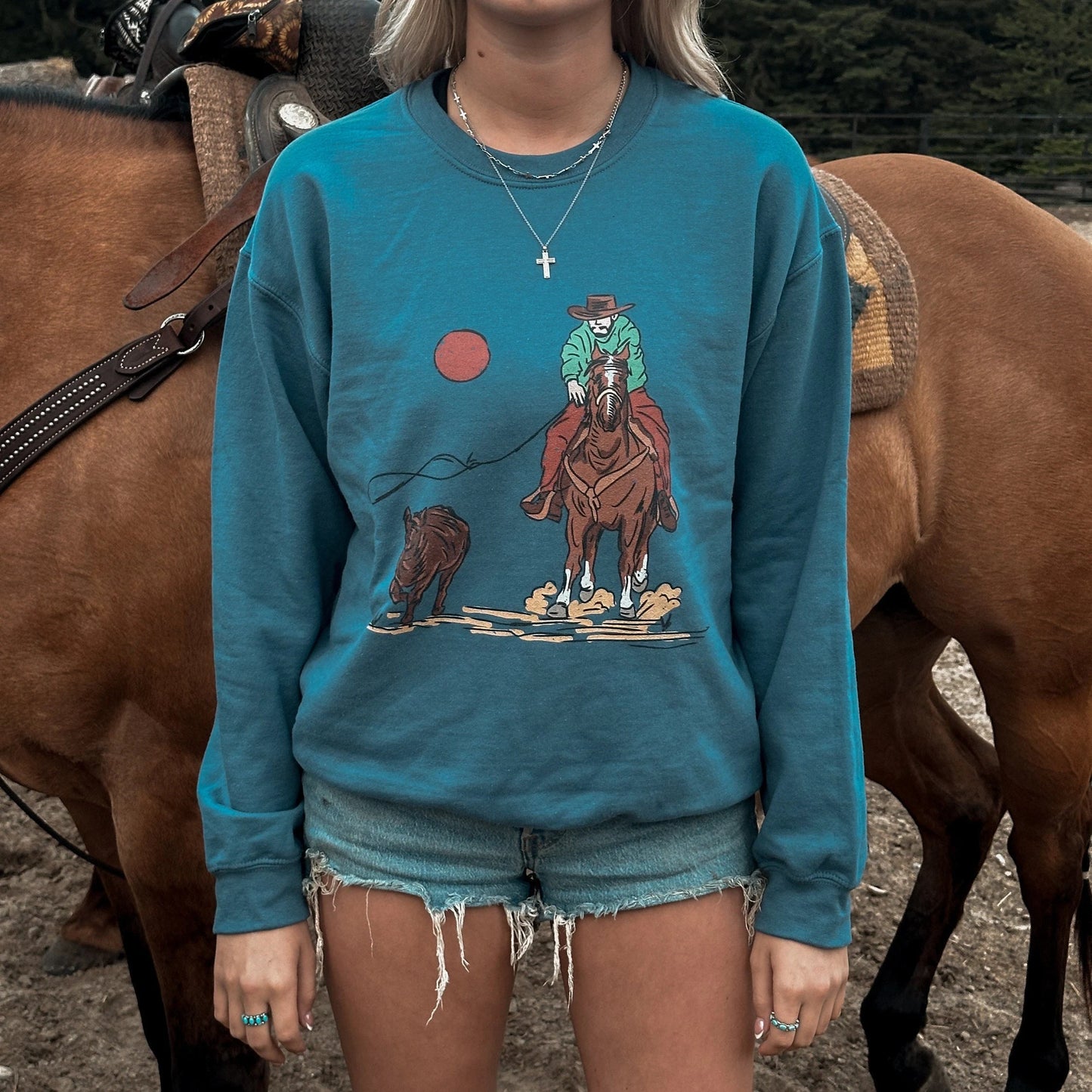 Roping Cowboy Crewneck Unisex Sweatshirt