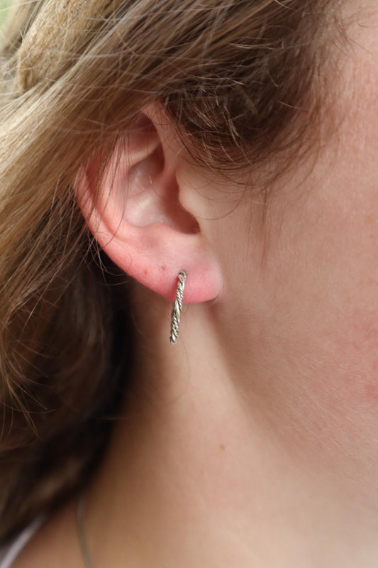 Sterling Silver Bead & Twist 15mm Hoop Earrings