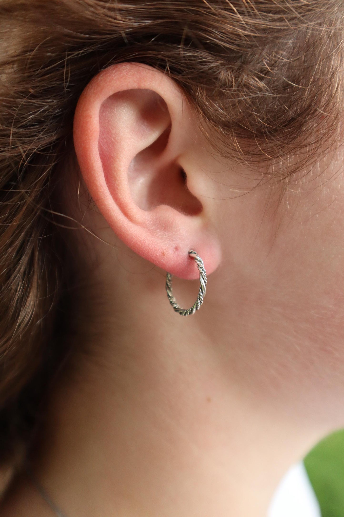 Sterling Silver Bead & Twist 15mm Hoop Earrings
