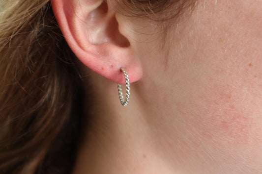 Sterling Silver Twist 15mm Hoop Earrings