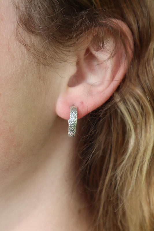 Sterling Silver Lizard Skin 15mm Hoop Earrings