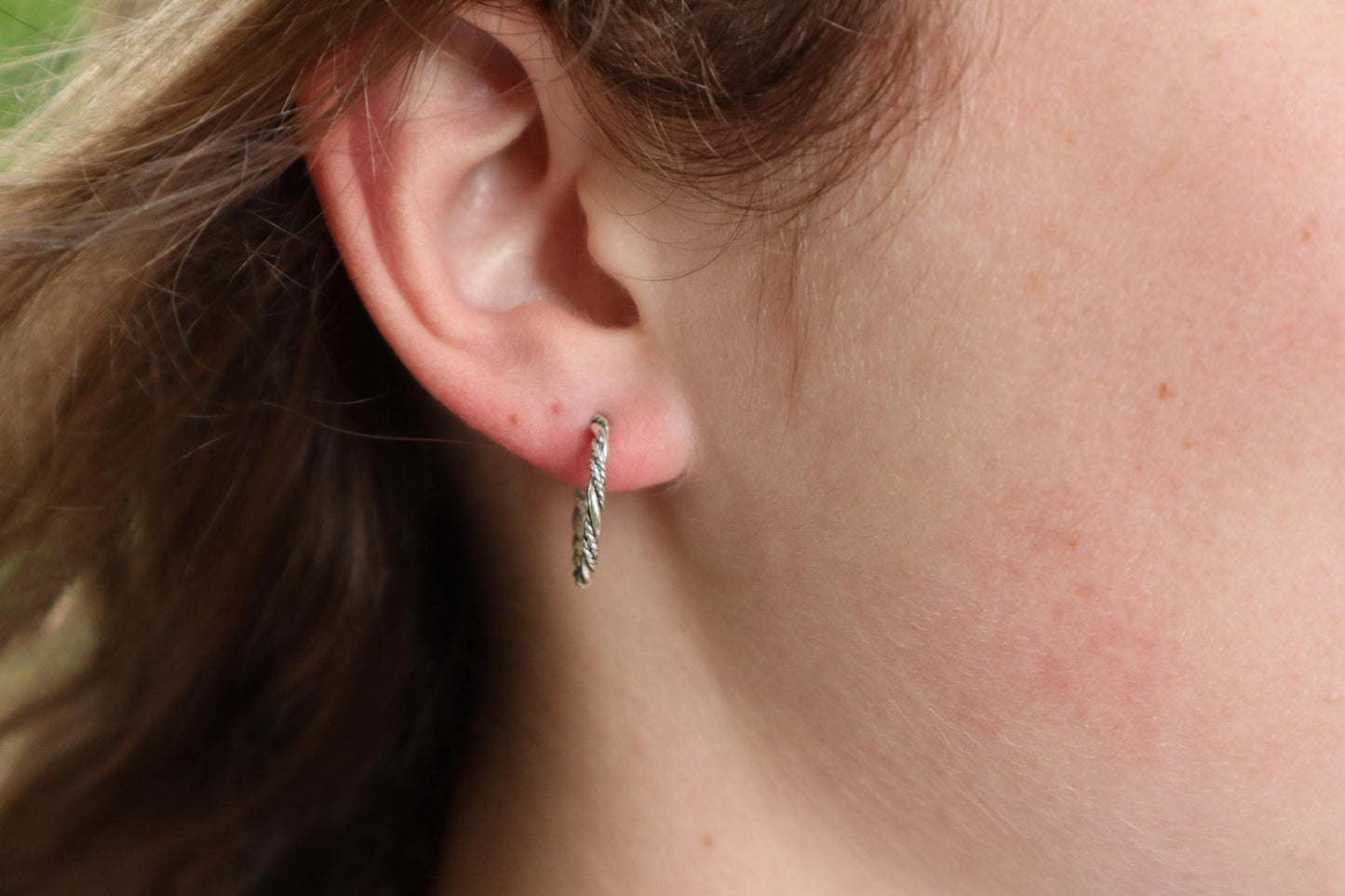 Sterling Silver Bead & Twist 15mm Hoop Earrings