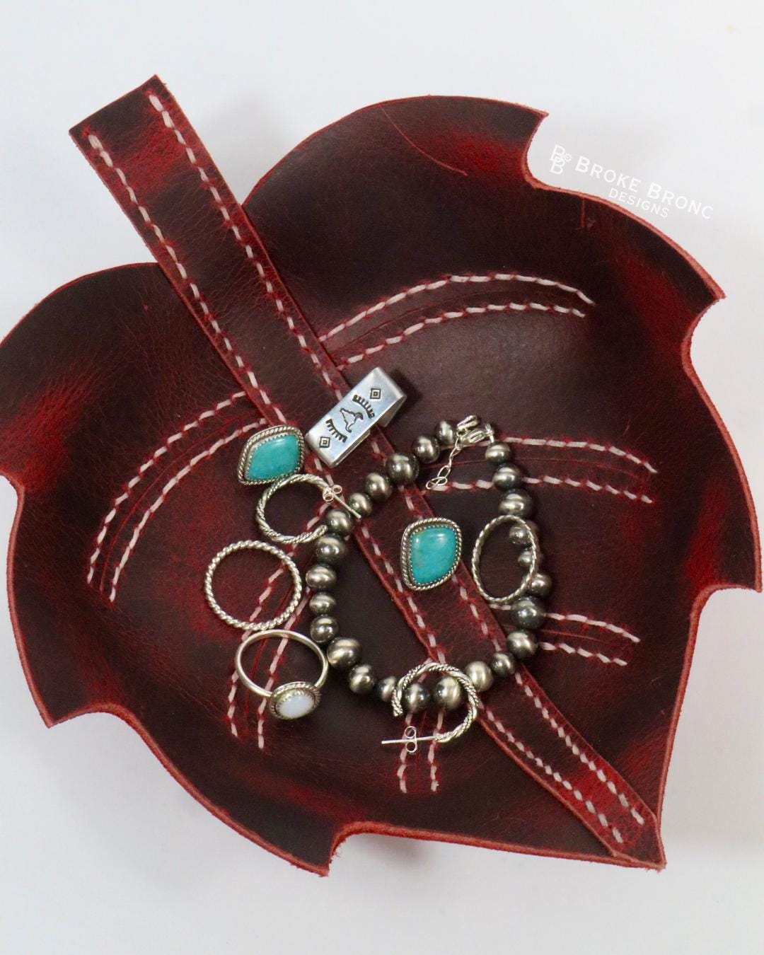 Handmade Leather Leaf Jewelry Tray