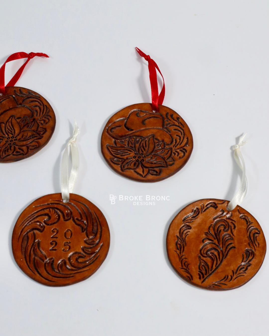 Tooled Leather Christmas Ornaments