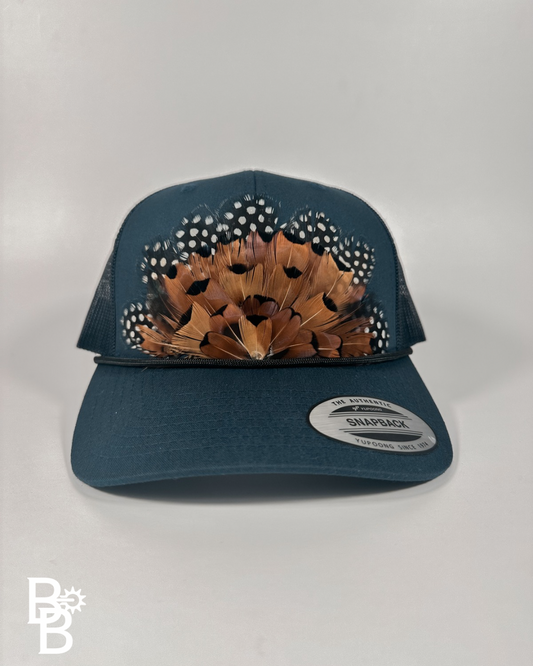 Navy Feather Trucker Hat