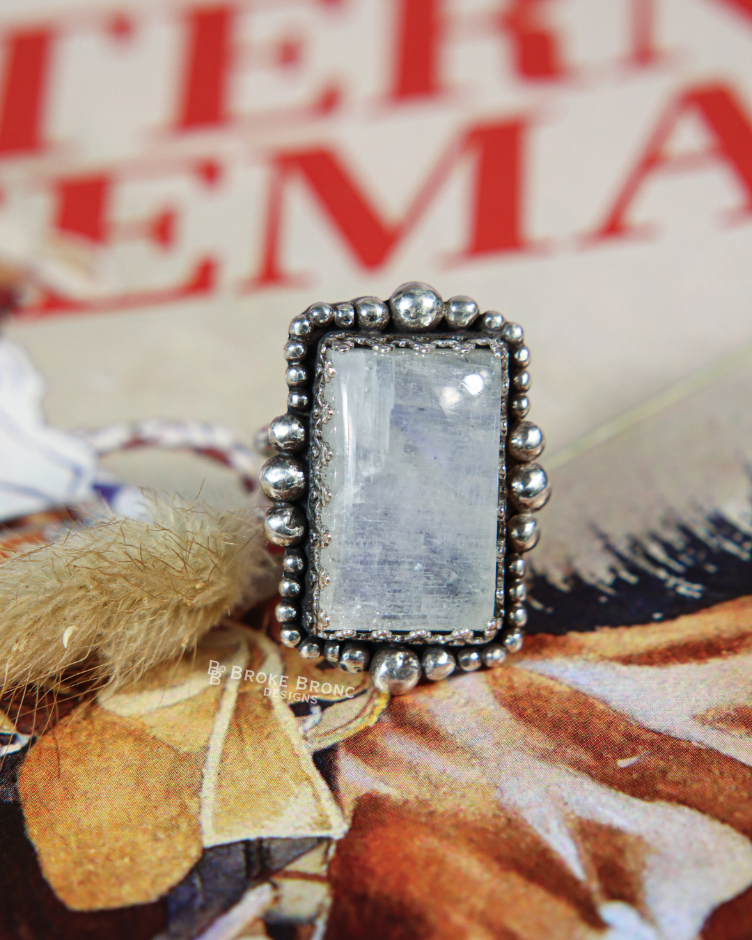 Rainbow Moonstone Sterling Silver Ring - Size 7.5