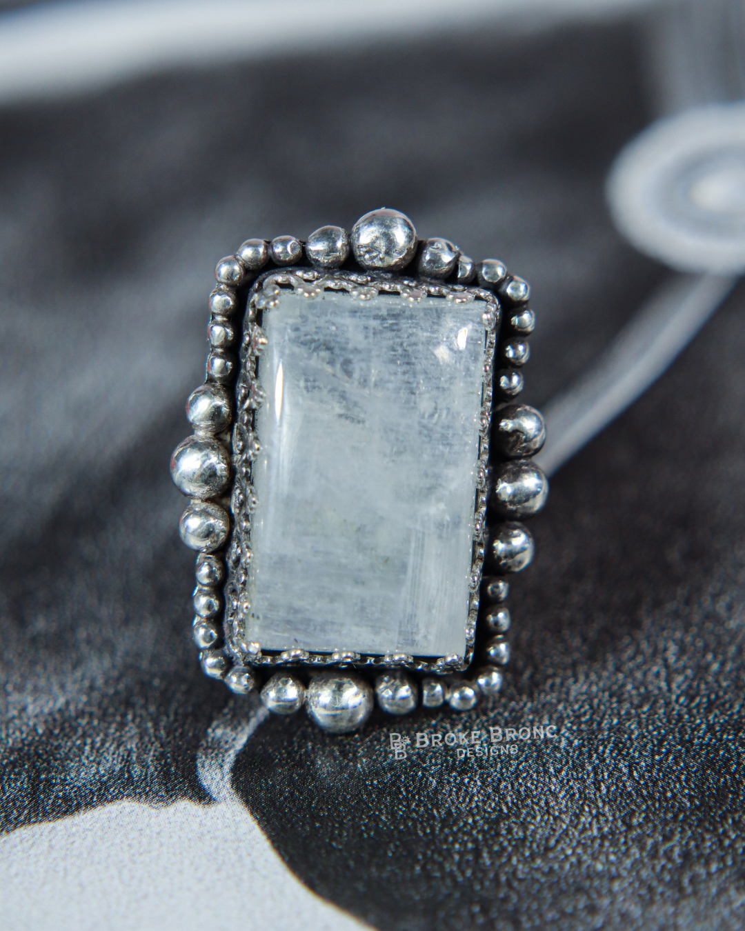 Rainbow Moonstone Sterling Silver Ring - Size 7.5