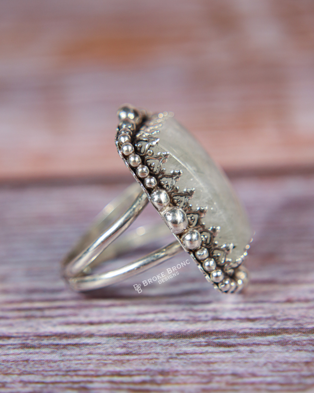 Rainbow Moonstone Sterling Silver Ring - Size 7.5