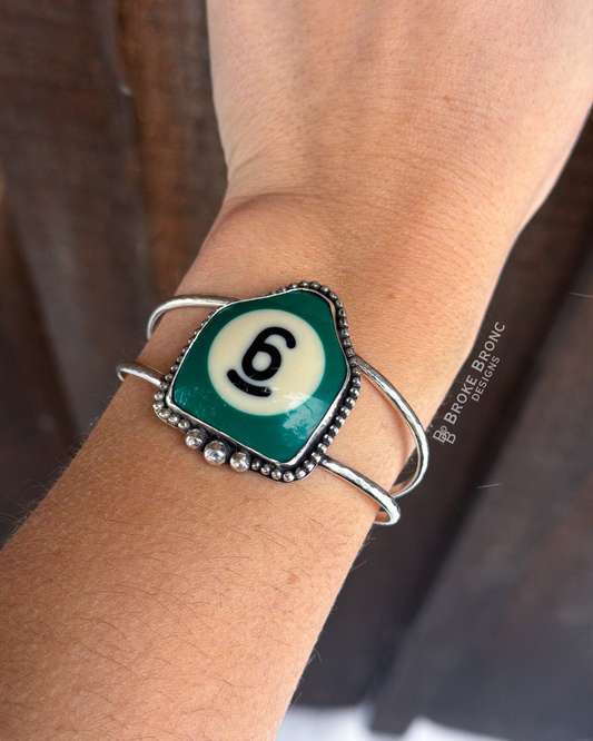 6 Ball Billiard .925 Sterling Silver Bracelet Cuff