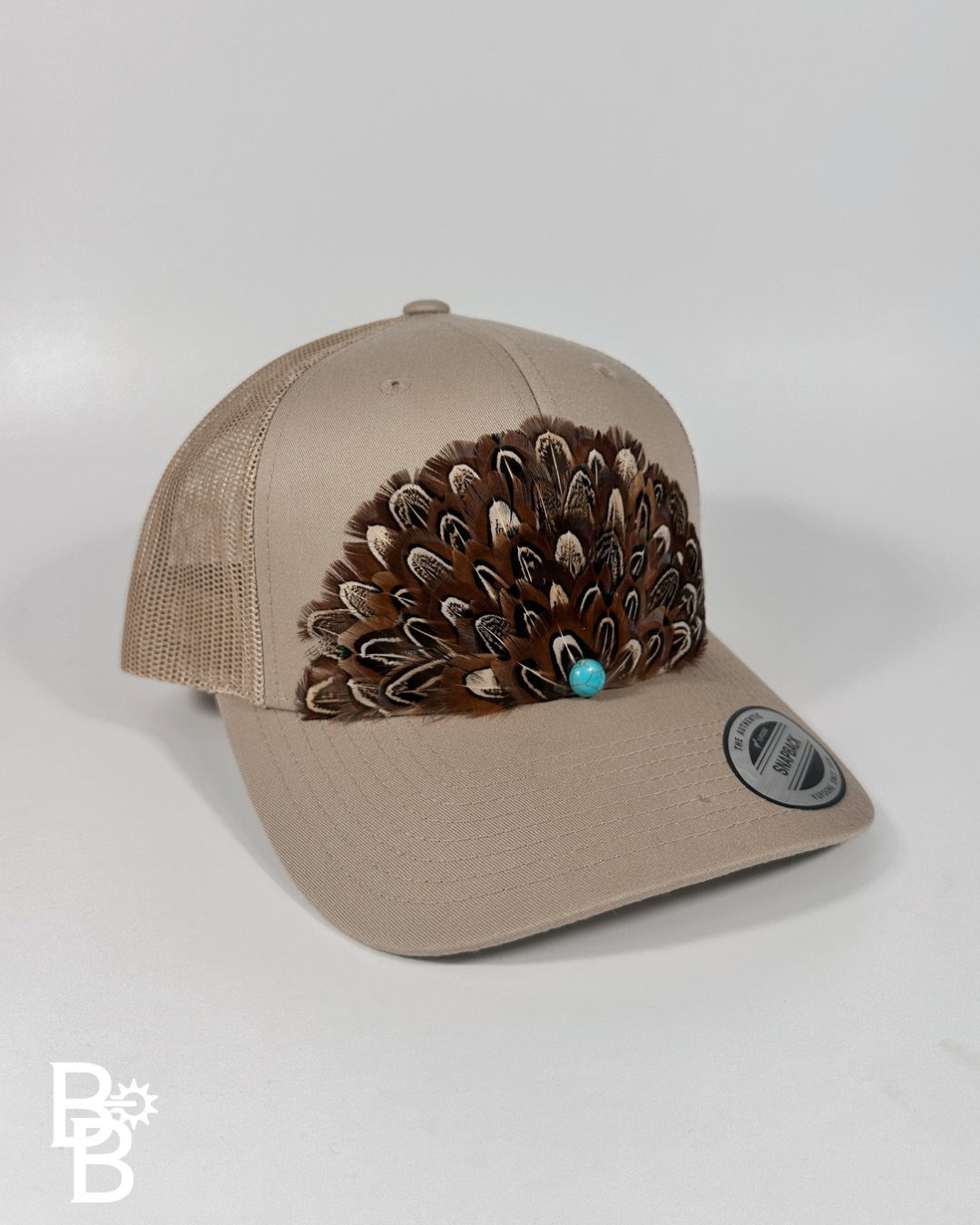 Khaki Feather Trucker Hat