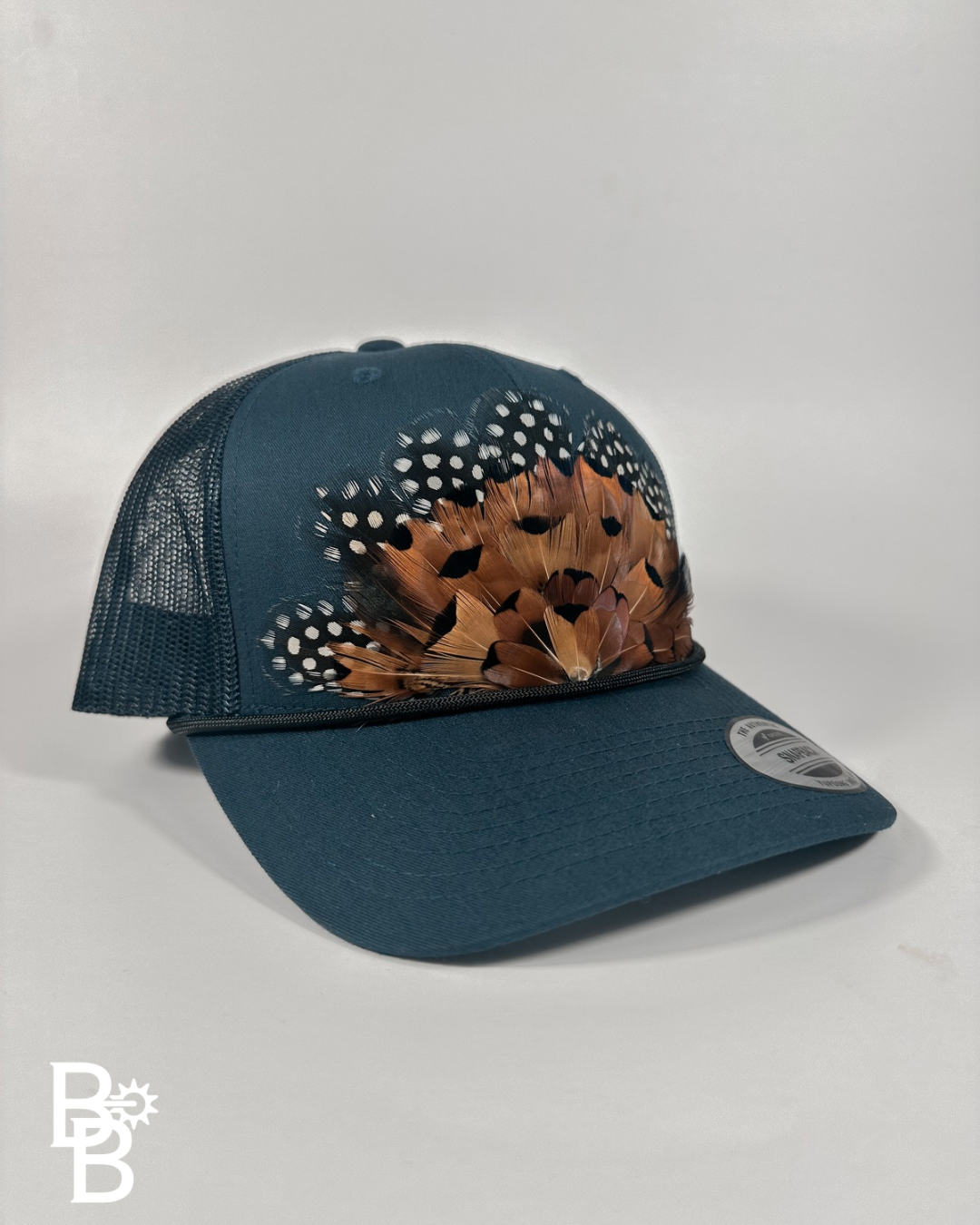 Navy Feather Trucker Hat