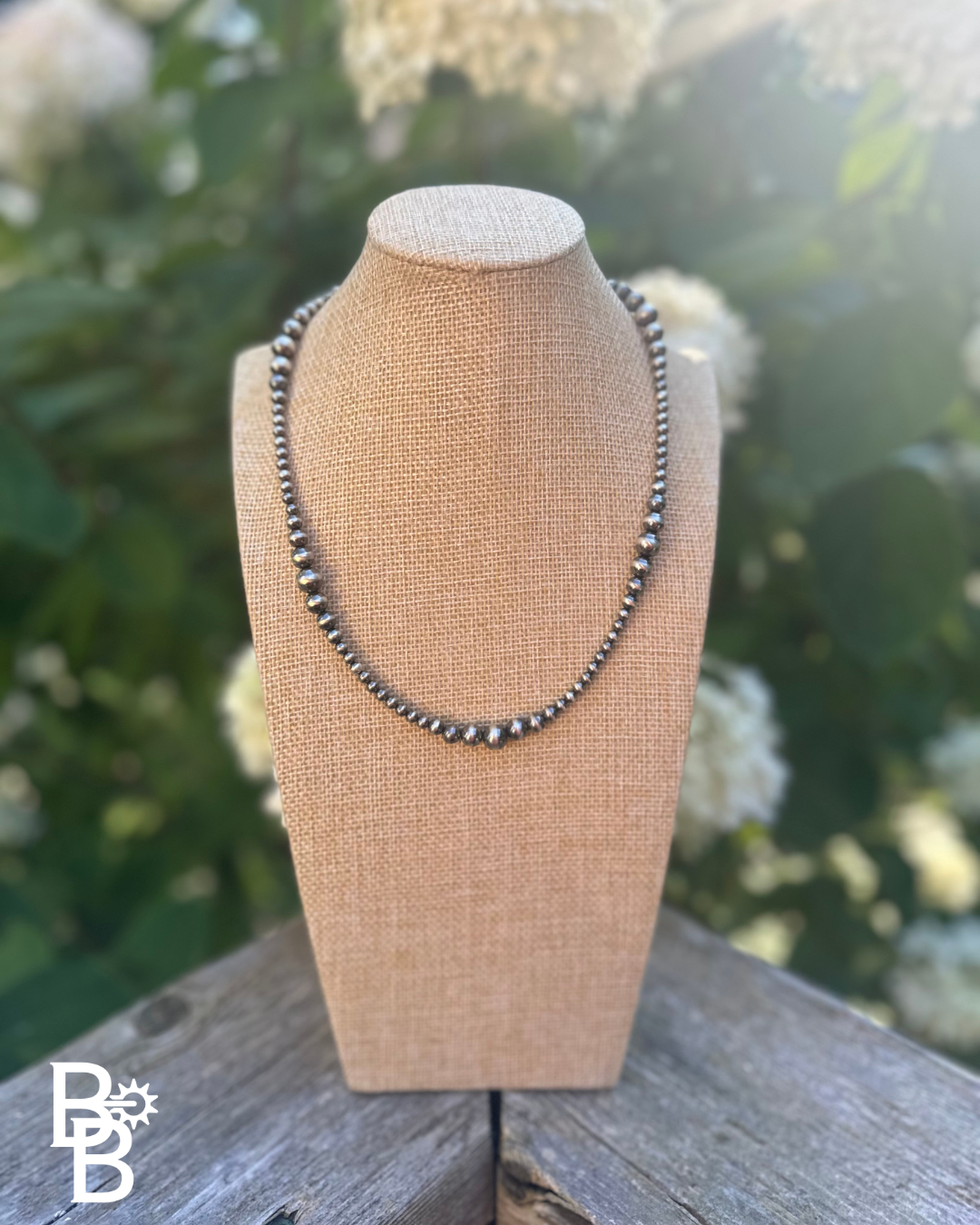 4mm-8mm Graduated Sterling Silver Navajo Pearl Necklace 18-20"