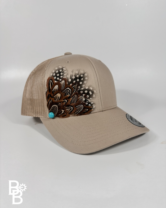 Khaki Feather Trucker Hat