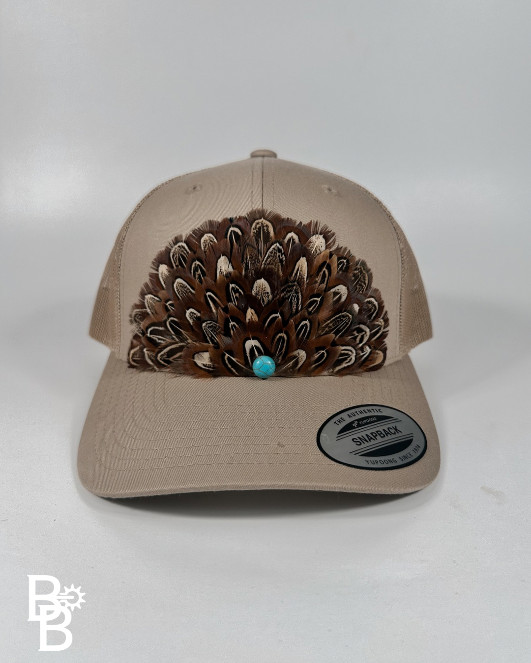 Khaki Feather Trucker Hat