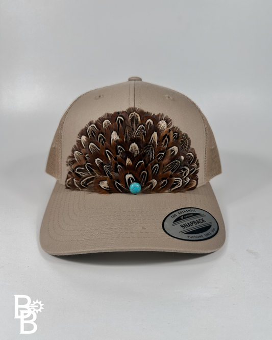Khaki Feather Trucker Hat