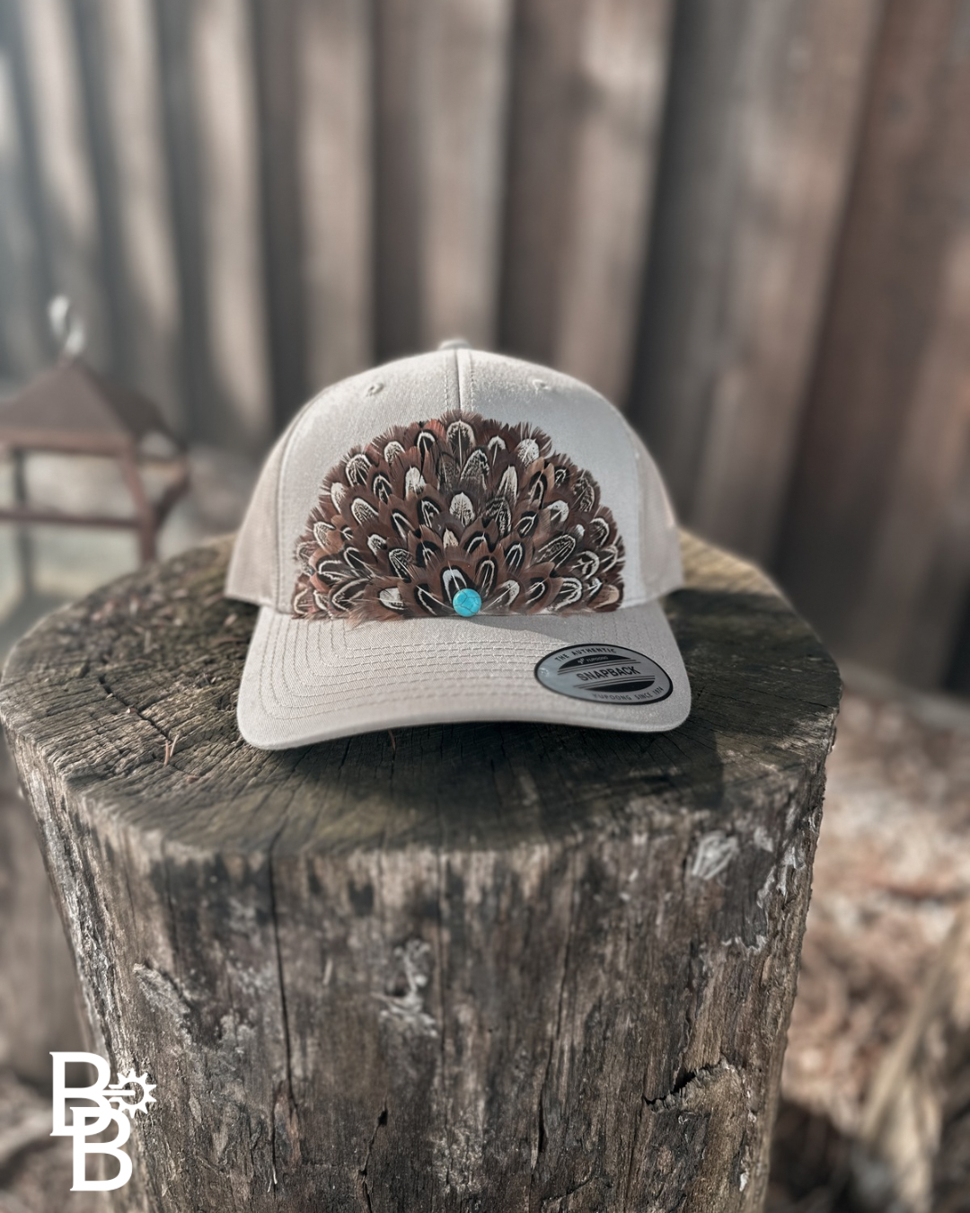 Khaki Feather Trucker Hat