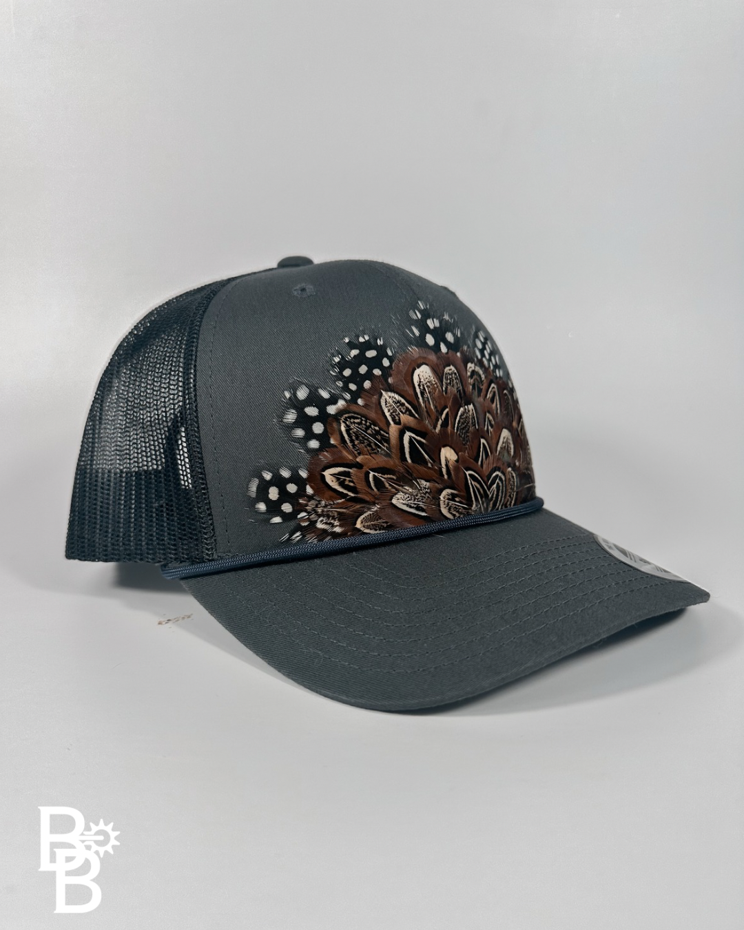 Navy Feather Trucker Hat
