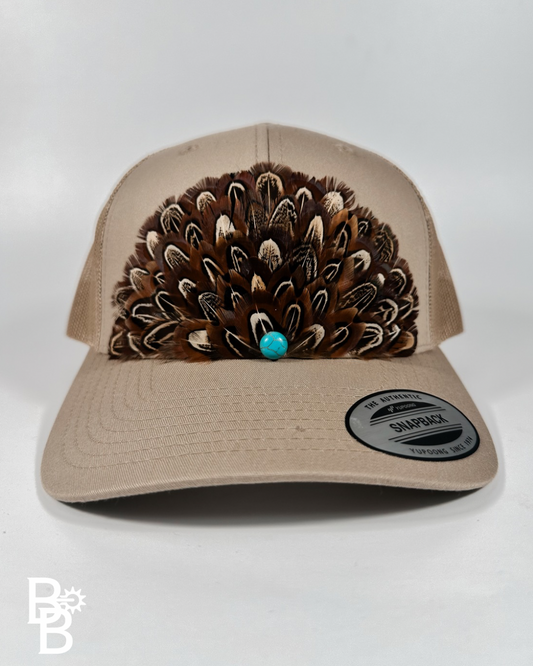 Khaki Feather Trucker Hat