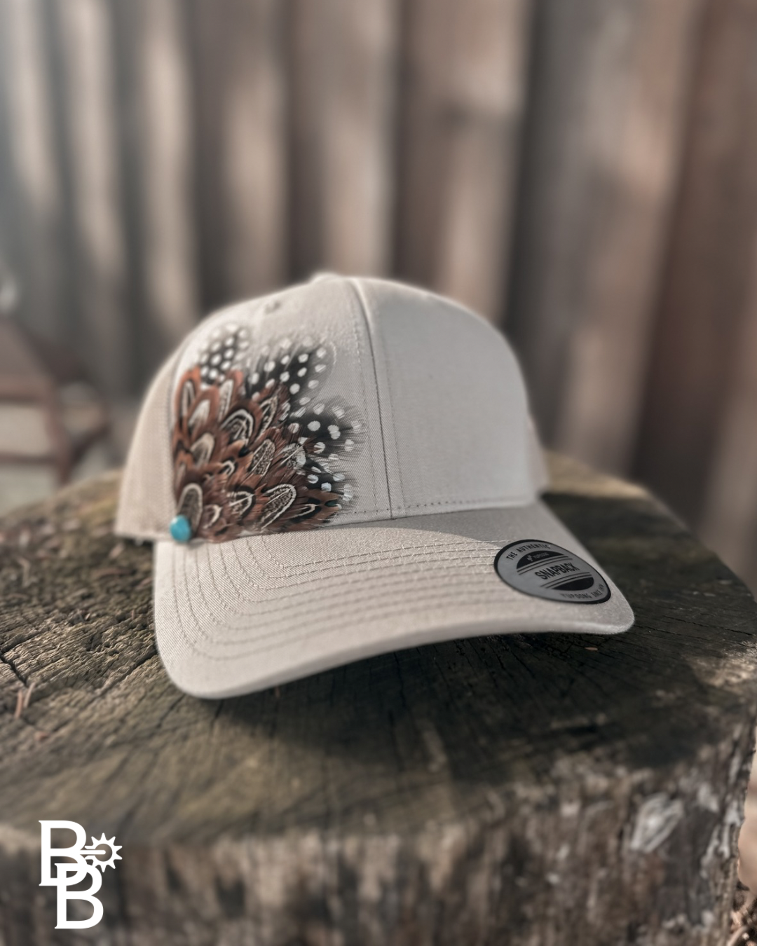 Khaki Feather Trucker Hat