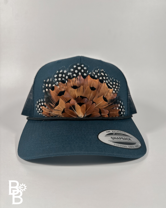 Navy Feather Trucker Hat