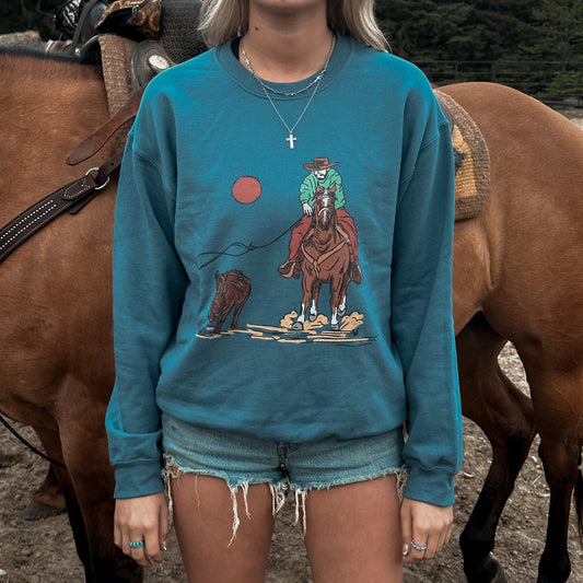 Roping Cowboy Crewneck Unisex Sweatshirt