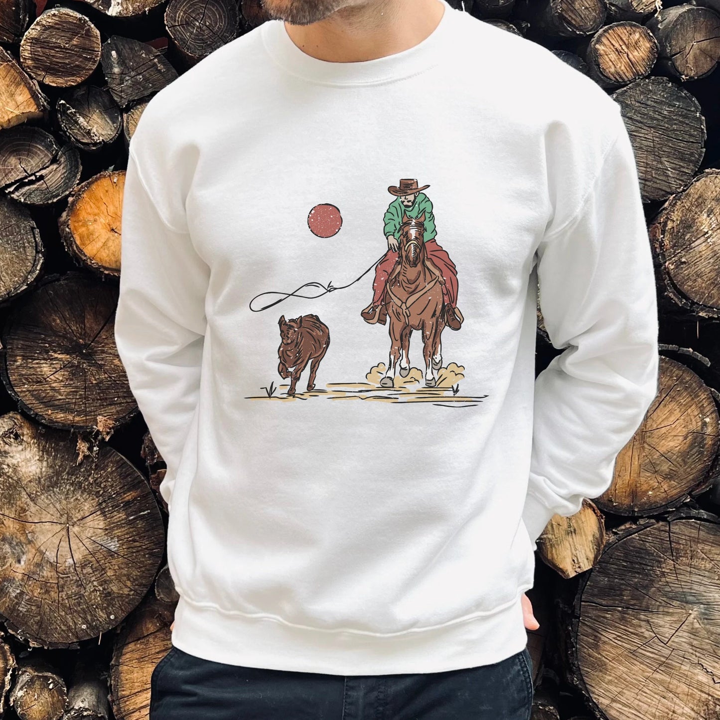 Roping Cowboy Crewneck Unisex Sweatshirt