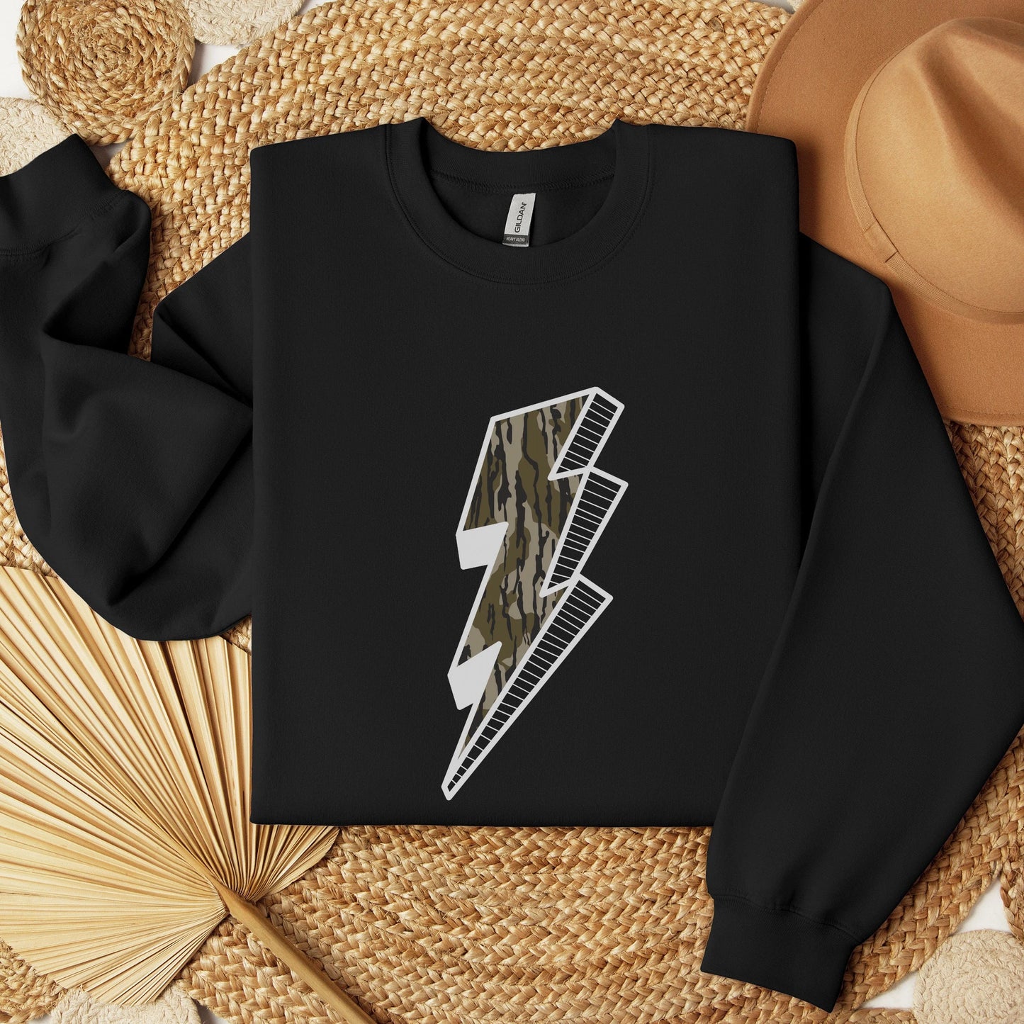 Camo Lightning Bolt Graphic Unisex Crewneck
