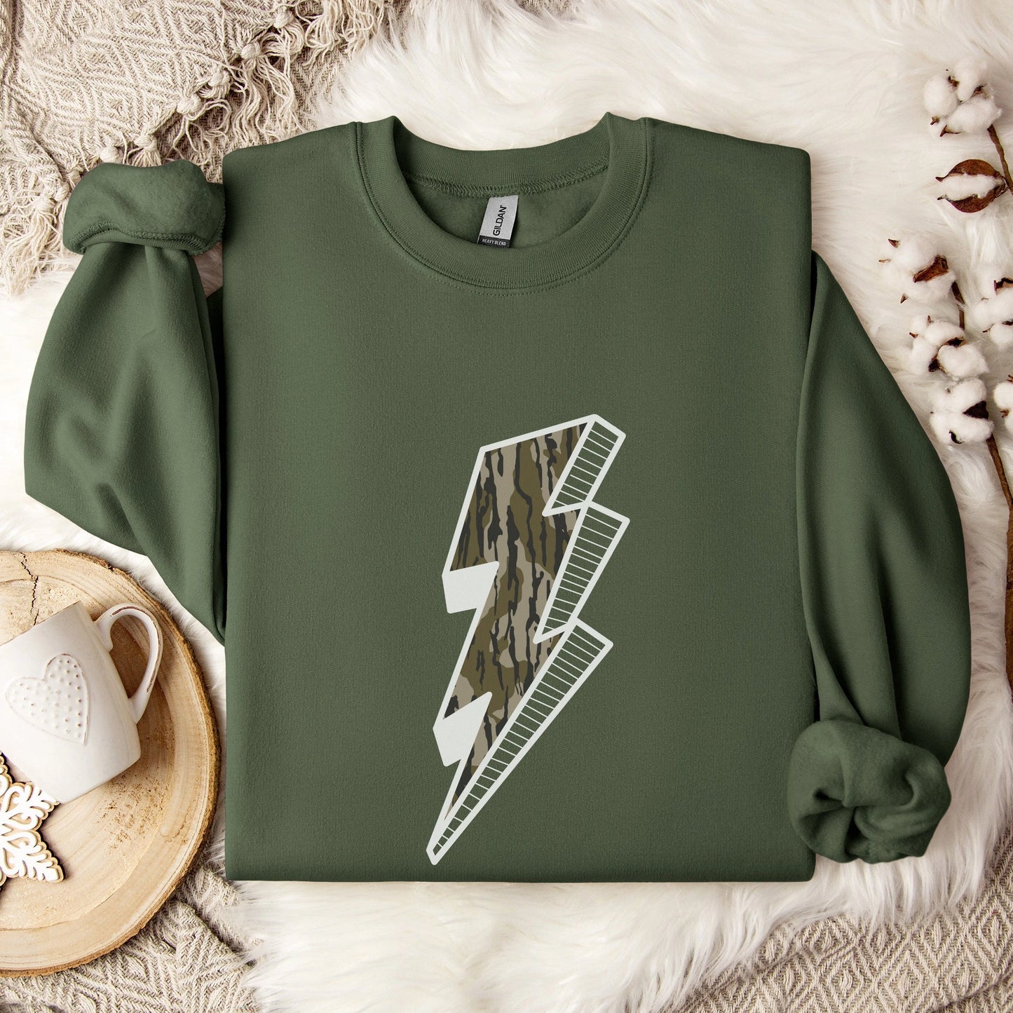 Camo Lightning Bolt Graphic Unisex Crewneck