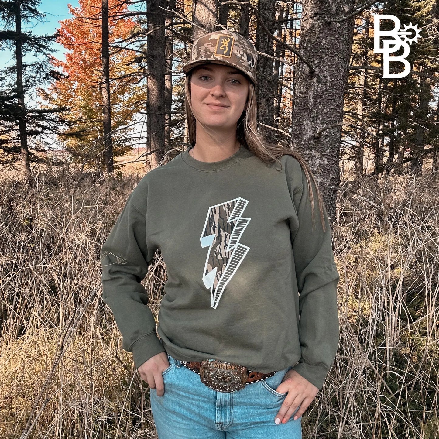 Camo Lightning Bolt Graphic Unisex Crewneck