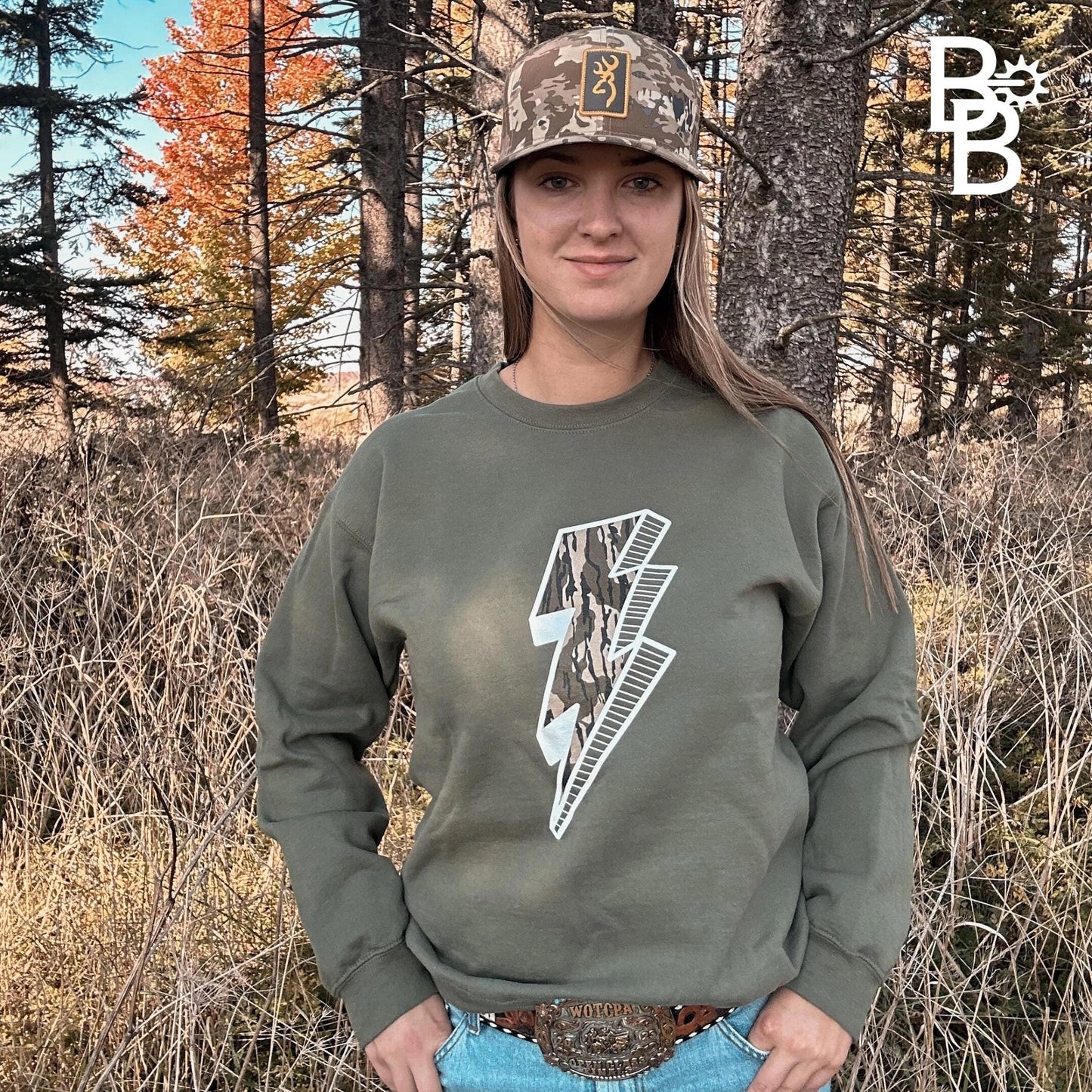 Camo Lightning Bolt Graphic Unisex Crewneck