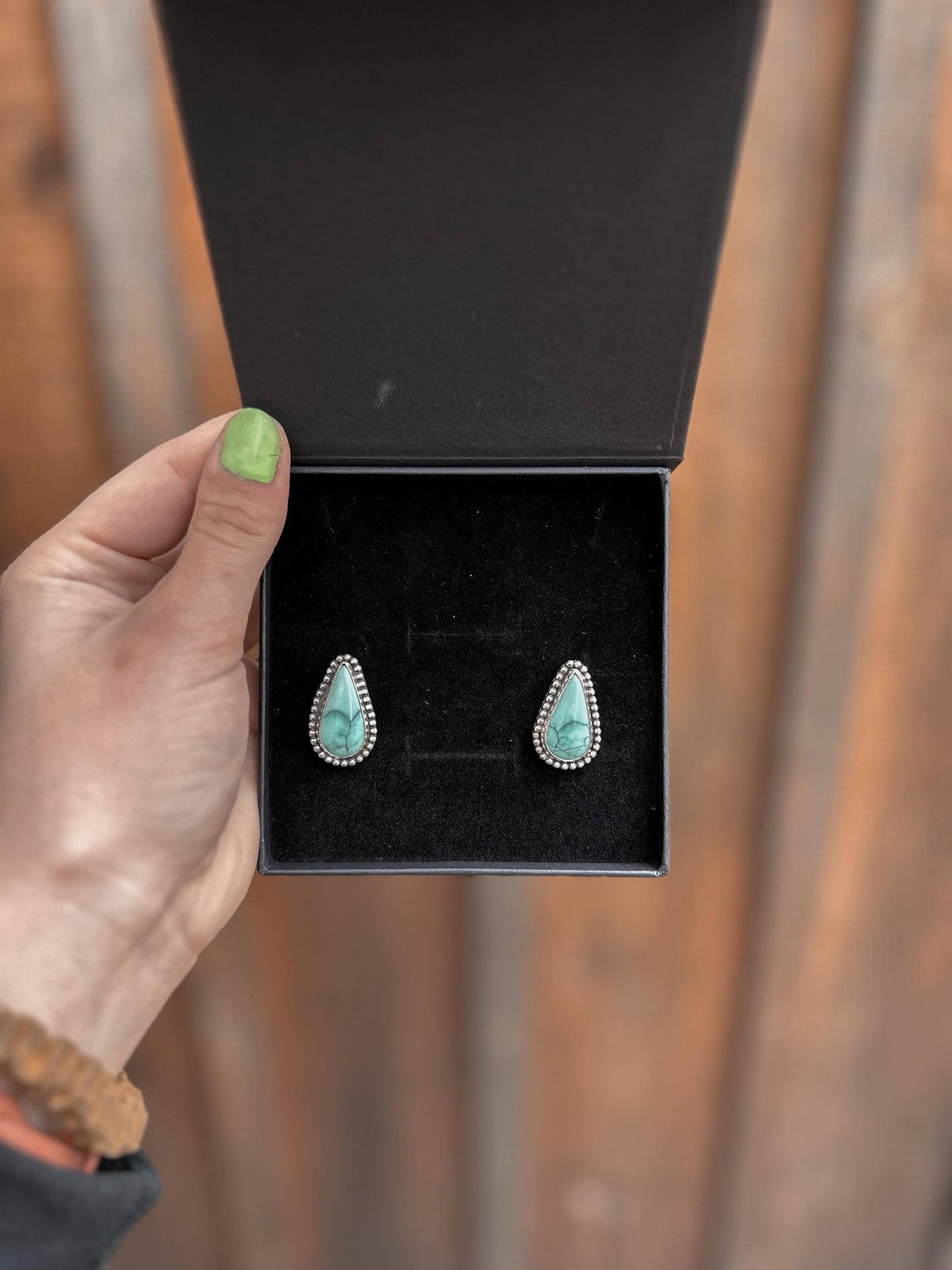 Emerald Rose Teardrop Stud Earrings