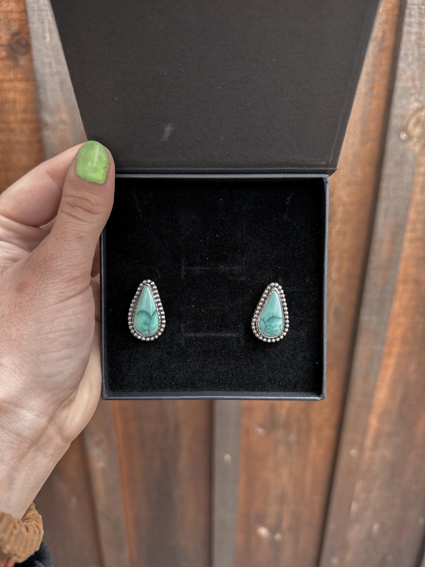 Emerald Rose Teardrop Stud Earrings
