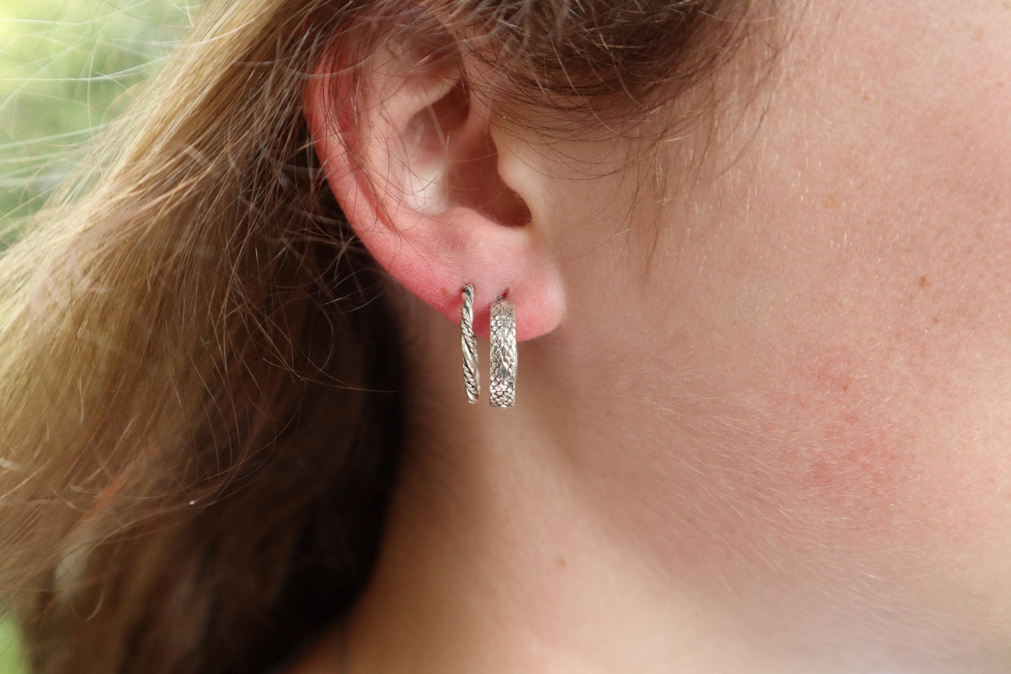 Sterling Silver Lizard Skin 15mm Hoop Earrings