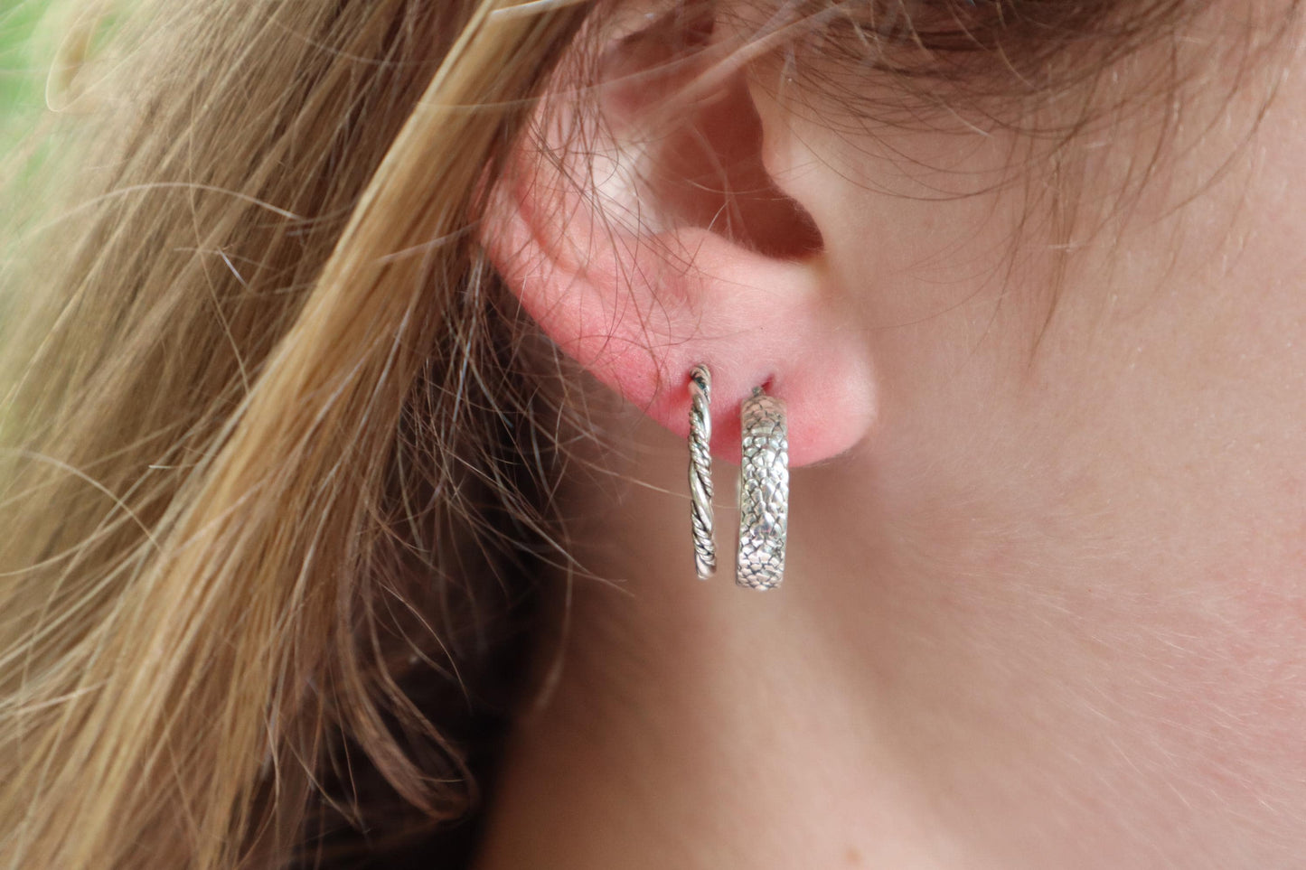 Sterling Silver Lizard Skin 15mm Hoop Earrings